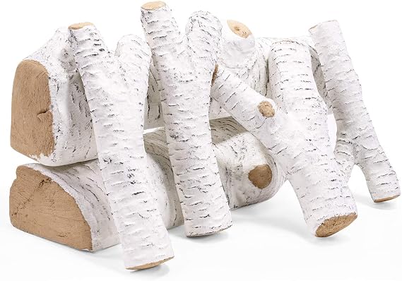 Barton 6PCS Ceramic Gas Fireplace Logs, Realistic Birch Wood Style Heat-Resistant Fake Firewood, Stackable Decorative Log Set for Indoor Outdoor Fireplace & Fire Pit