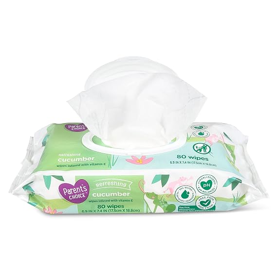 Parent's Choice Refreshing Cucumber Scent Baby Wet Wipes Infused with Vitamin E and Aloe, 240 Count (Value Pack Includes 3 80-Count Packages) - 1 Pack