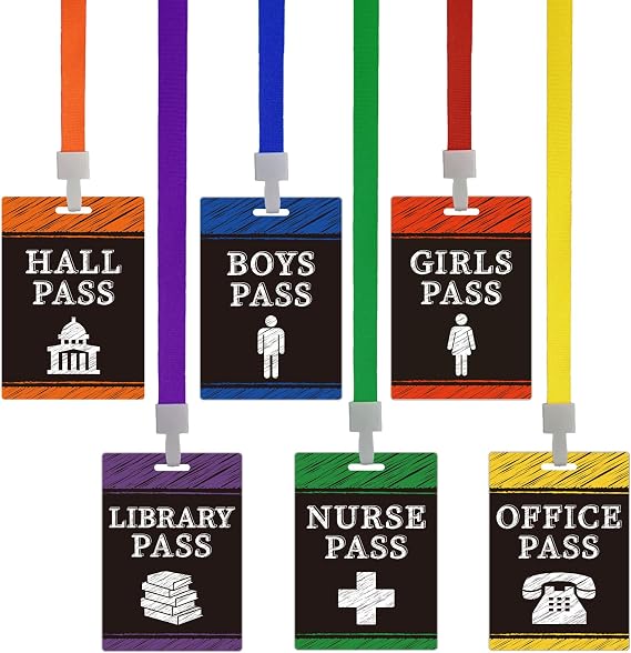 6 Sets PVC Hall Pass for Classroom Chalk Style Hall Pass Lanyards School Passes Set for Teacher Must Have School Classroom Essentials