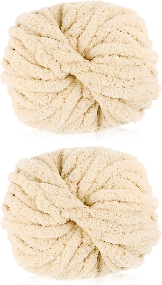 2 Pack Chunky Yarn,240g Chenille Yarn for Hand Knitting,Multi-Colored Soft Thick Wool,Super Chunky Wool for Knitting&Crocheting Blanket,Cushion,Pet Beds,Bags,Hats,Scarves(Beige)
