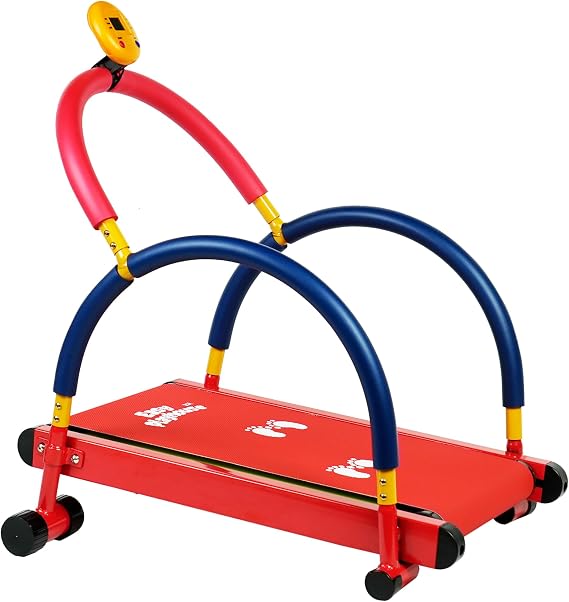 Easy Playhouse Kids Treadmill - Manual, Non-Motorized, LED Display, 150lb | Self-propelled belt, foam-padded handlebars, anti-slip base, powder-coated steel frame, red & blue design