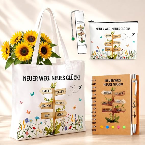 TUZELIYA 5 Pieces Leaving Gift Colleague - Retirement Gift Job Change & New Job for Women Small Gift with Cloth Bag Lucky Charm Bookmark & Notebook
