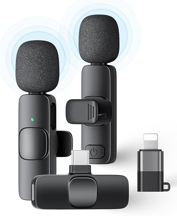 KUKIHO 2 Pack Wireless Lavalier Microphone for iPhone iPad and Android Phone, Lapel Mic Plug and Play Wireless Mic Noise Reduction Microphone for Video Recording Interview Podcast Vlog YouTube Tiktok