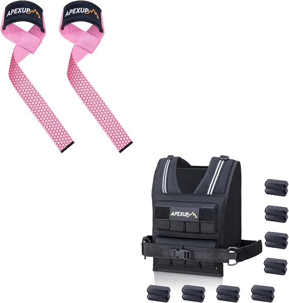 APEXUP Adjustable Weighted Vest 40lbs + Lifting Straps with Padded Neoprene