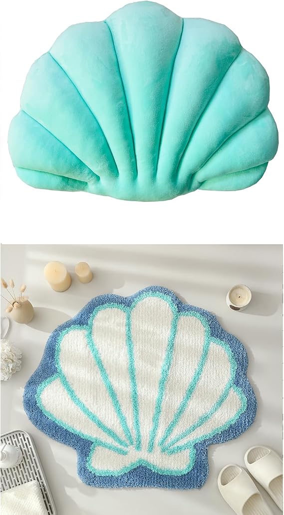 YRXRUS Shell Shaped Pillow & Shell Shaped Bathroom Rug