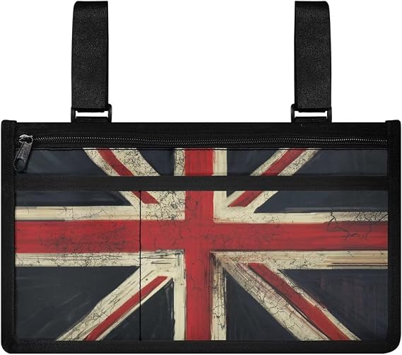 UK Flag Wheelchair Bag Union Jack Walker Bag Armrest Accessories Bag for Electric Wheel Chair Mobility Scooter Rollator Wheelchair Pouch for Walkers for Seniors Storage Bag Side Pocket