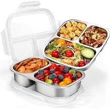 2 Pack Reusable Stainless Steel Snack Containers with Lids, 3 and 2 Compartment Bento Lunch Containers, Dishwasher Safe Metal Food Storage Containers for Snacks, Dips, Home, and Travel