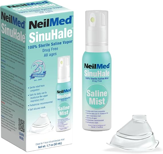 NeilMed SinuHale Vapor Sterile Saline Mist Inhaler 50 mL | Drug-Free Sterile Saline Nasal Moisturizer | Ultra Fine Micro Mist for Dry Nose & Sinus Relief | Portable, No-Drip Nasal Hydration