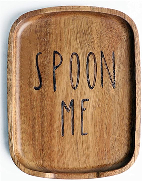5.9 Inches Acacia Wood Spoon Rest For Stove Top - Smooth Rectangular Wooden Spoon Holder For Kitchen Counter with Non Slip Silicone Feet, Perfect Holder for Spoons, Brown, Labeled "SPOON"