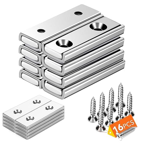DIYMAG Magnets Strips,45LBS 8 Packs Countersunk Hole Magnet with Screws