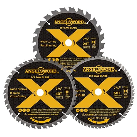 ANGELSWORD 7-1/4 Inch Circular Saw Blade, 24T for Framing&40T for Ripping, Cross Cutting&60T for Fine Finish Wood Cutting, 3 Pack