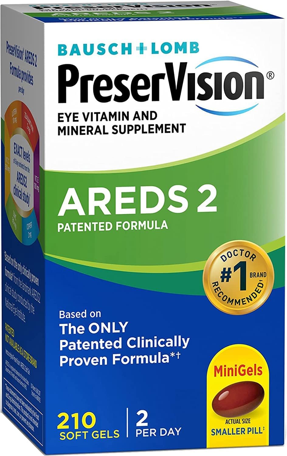 New Preser-Vision AREDS 2 Eye Vitamin & Mineral Supplement with Lutein and Zeaxanthin, Soft Gels, 210 Softgels Pack of 1