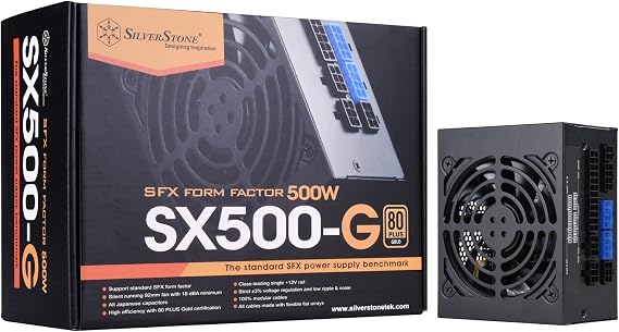 Silverstone Technology SX500-G 500W SFX Fully Modular 80 Plus Gold PSU with Improved 92mm Fan & Japanese Capacitors, SST-SX500-G