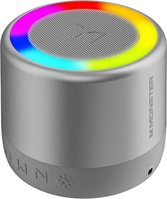 Monster S270 Bluetooth Speaker, Mini Portable Speaker with 360 Surround Sound, Bluetooth 6.0, Colorful Lights, TWS Paring, IPX6 Waterproof Wireless Speaker for Hiking, Cycling, and Indoor Activities