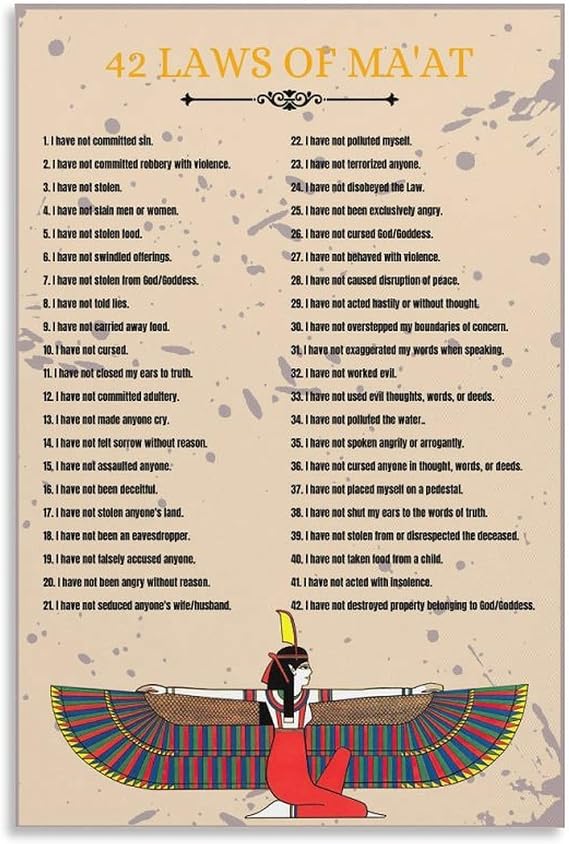 MOJDI 42 LAWS OF MA'AT Poster Ancient Egyptian Culture Art Poster Canvas Painting Wall Art Poster for Bedroom Living Room Decor 12x18inch(30x45cm) Unframe-style