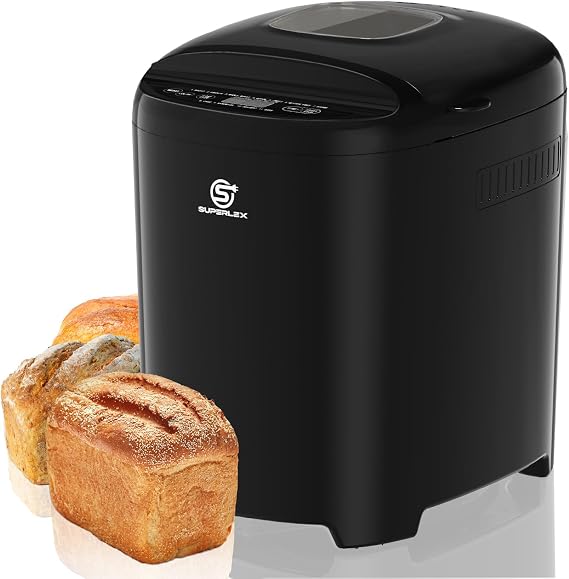 Bread Maker 11 Programmes, Sourdough Gluten Free, 3 Crust Settings | 1.5lb & 2lb Loaf Sizes, 13H Delay Timer, 1H Keep Warm, 550W, Non-Stick Pan, 58-Min Fast Bake, LCD Display, Low Noise