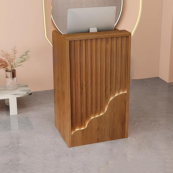 Reception Desk Counter Table, L-Shap Cashier Front Desk with Open Shelves, Modern Retail Counter with Drawers, Standing Front Desk, Reception Counter for Supermarket Convenience Store Hotel