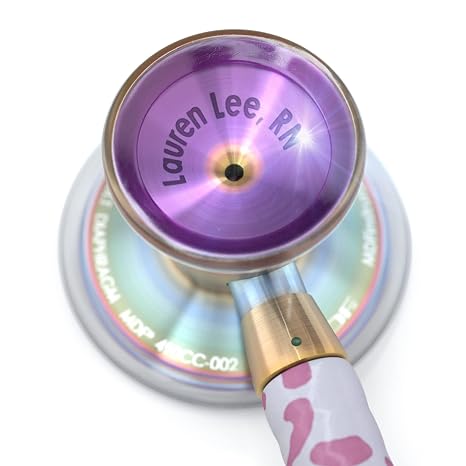 MDF Instruments, Engravable - Rainbow Leopard Kaleidoscope ProCardial Cardiology Stethoscope, Lightweight Titanium, Adult, Dual Head, Rainbow Leopard Tube, Chestpiece-Headset, MDF797TRLKL-ENGRAVING