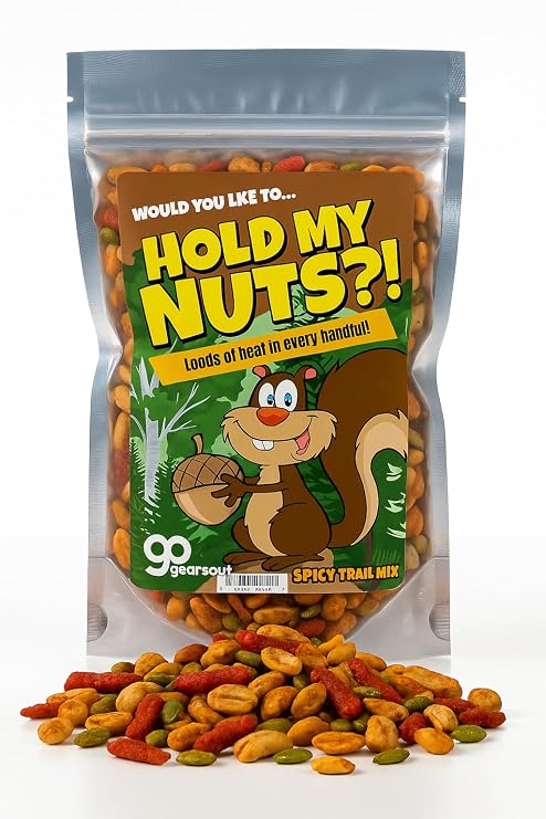 Hold My Nuts Spicy Trail Mix - Funny Squirrel with Acorn Design - Spicy Snacks for Men and Women - Premium Blend, Made in the USA