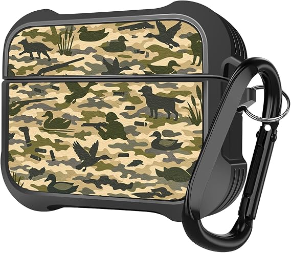 MINGDAO Compatible with AirPods Pro 2 (2022) / AirPods Pro (2019) Case, Stylish PU Leather Design and TPU Shockproof Protective Cover Case with Keychain, Camouflage Duck MC25525