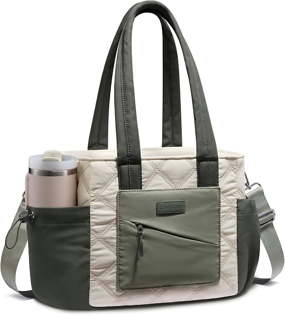 LOVEVOOK Lunch Box for Women, Quilted Insulated Lunch Bag Tote with 40oz Water Bottle Holder, Large Leakproof Cooler Bag for Women with Shoulder Strap, Work Office Nurse Teacher Picnic Travel
