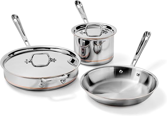 All-Clad Copper Core Steel Cookware Set, 5-Piece, Made in the USA | Unmatched heat control and precision , Elegant Design, Essential Pots & Pan Set, Induction Compatible, Oven Safe up to 600F