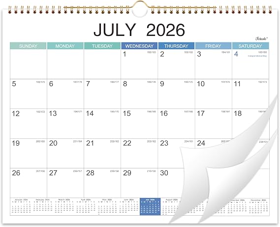 2026-2027 Wall Calendar - Jul 2026 - Dec 2027, 18 Monthly Hanging Calendar 2026-2027 Planner, 15" x 11.5", Spiral Binding, Yearly Overview, Holidays, Large Blocks, Perfect Organizer for Home & Office