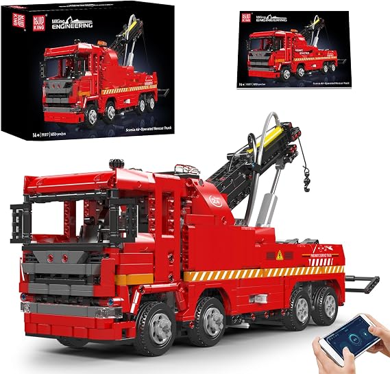 Mould King 19017 Technik Remote Control Trailer 1653 Pieces 2.4 GHz RC with 3 Motor Technology Crane Truck Building Blocks Model