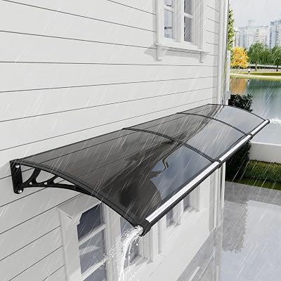 Awning for Door Entrance 40x80 Inch, Polycarbonate Canopy Front Door Awnings Exterior with Separate Drainage, All-Weather UV, Rain & Snow Protection for Porch, Patio, Window, or Deck