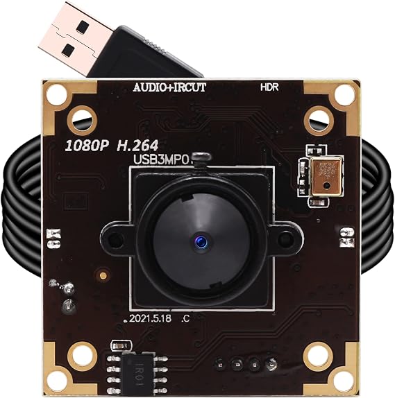 ELP 3MP H.264 WDR USB Security Camera Module with Microphone for Computer | Wide Angle 3.7mm Lens, AR0330 UVC USB2.0 PC Webcam, Mini Lightburn Camera for Industrial Visual Inspection, Smart Kiosk