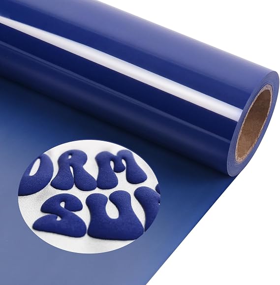 TORC Blue Puff HTV, 12" x 5ft, 3D Puff Heat Transfer Vinyl for T-Shirts, DIY Crafts, Compatible with All Cutter Machines, Easy to Cut, Weed & Iron On for Vibrant Vinyl Designs