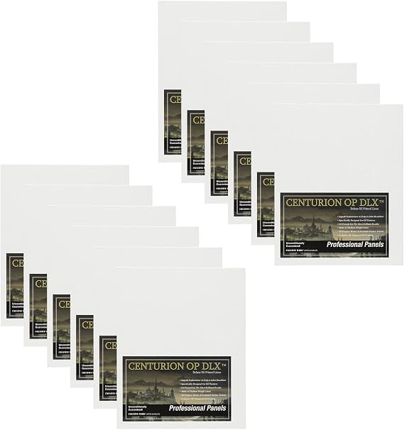 Centurion Deluxe Professional Oil Primed Linen Canvas Panels - 4"x8" - 12 Pack of Linen Canvases for Painting, Artwork and More