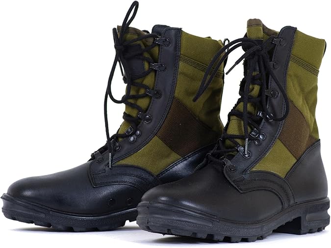 Original German Army Jungle Boots For Men - BALTES Black/Green Mens Military Boots - Leather Combat Boots Men