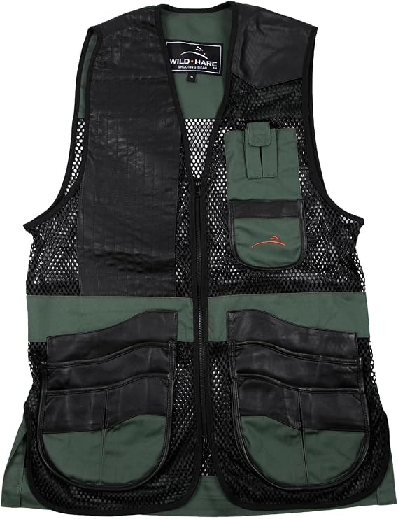Wild Hare Shooting Gear Range Vest - Hunter Green with Black Leather (Medium, LEFT handed)
