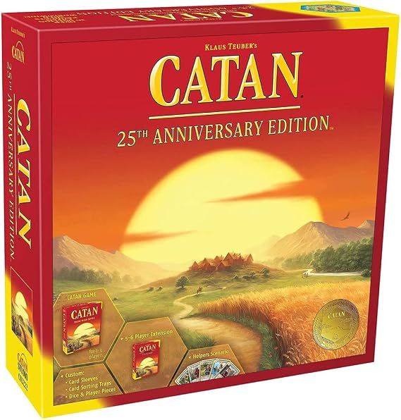 CATAN Board Game 25th Anniversary Edition | Includes The Base Game and The 5-6 Player Extension | Family Board Game | Board Game for Adults and Family | for 3 to 6 Players | Made by Catan Studio