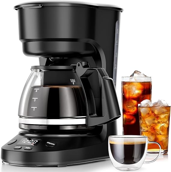 Kismile 5-Cup Drip Coffee Maker, LED Display, Timer,Anti-Drip & Shut-Off | Small Coffee Maker with Dry-Boil Protection, Removable Funnel, Compact, Ideal for Home & Office