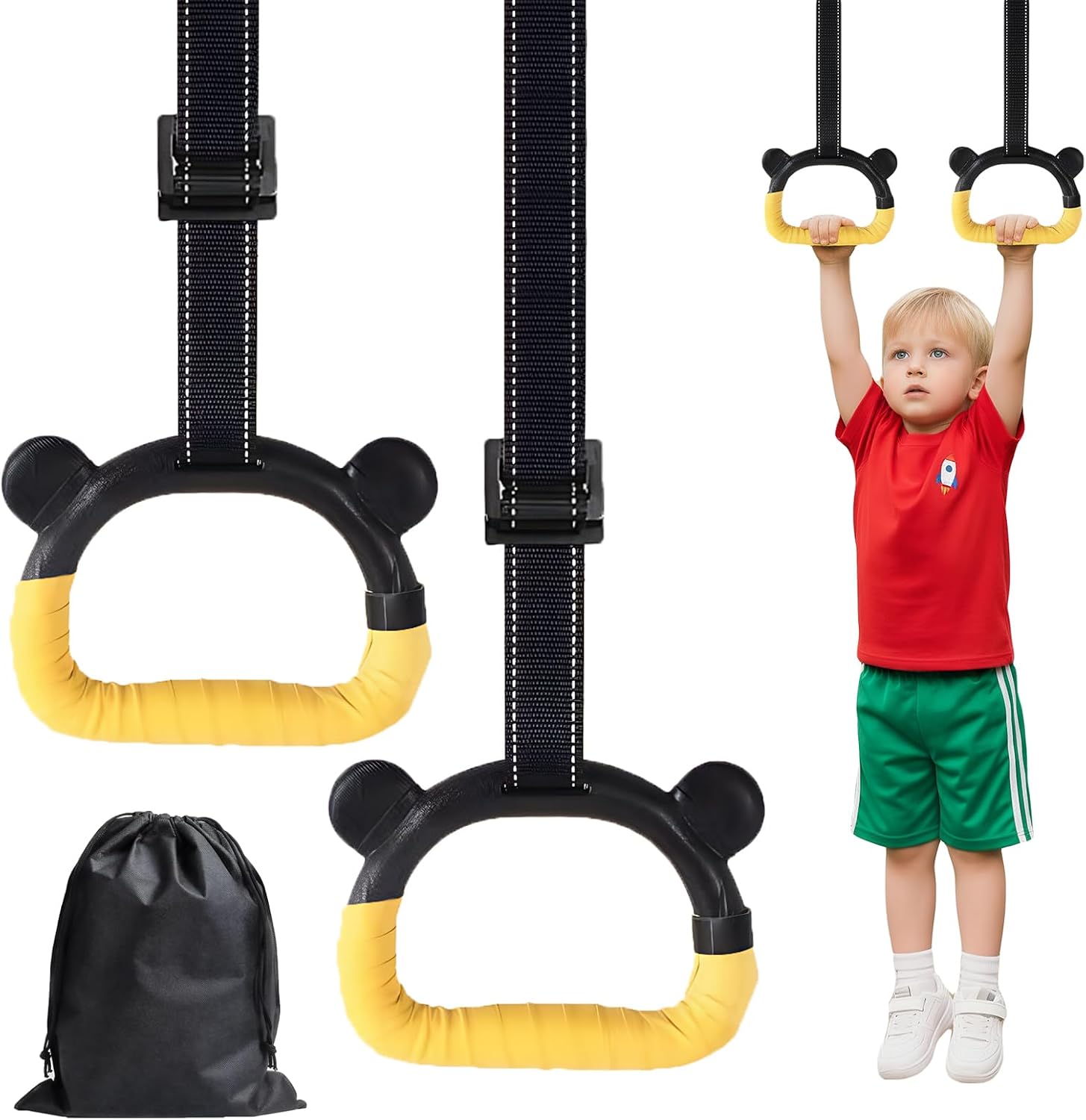 Gymnastic Rings set for Pull Up Bar, Calisthenics Rings with Grip Tape & Storage Bag - Non-Slip,Adjustable Length,Ideal for Home Gym