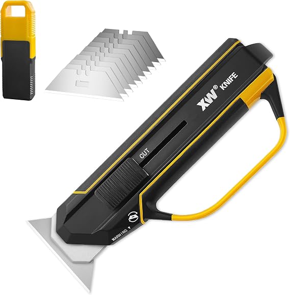 XW Aluminum Alloy Scraper Utility Knife, 2-in-1 Cutter with 10 Extra SK5 Replacement Blades Refill