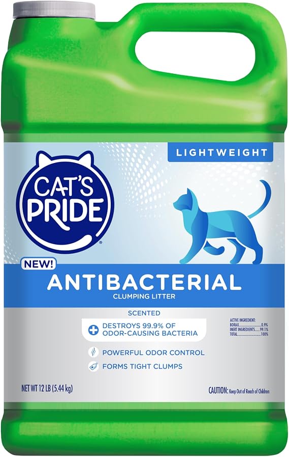 Cat's Pride Antibacterial Cat Litter: Destroys 99.9% of Odor-Causing Bacteria - Powerful Odor Control - Premium Lightweight Clumping Litter - Scented, 12 Pounds