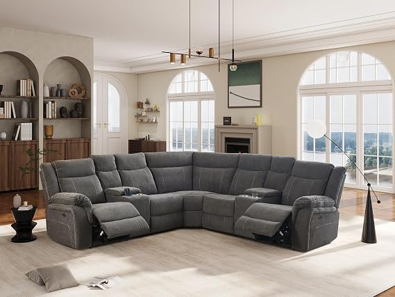 Power Premium Fabric Reclining Sectional Sofa Set, Zero Gravity Recliner Couch with USB Port 2 Console Storage 4 Cup Holders