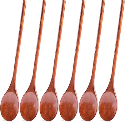 HANSGO Wooden Spoons for Cooking, 12 Inch Mixing Wood Spoon with Long Handle Serving Utensil Set for Kitchen Cooking and Stirring, 6PCS