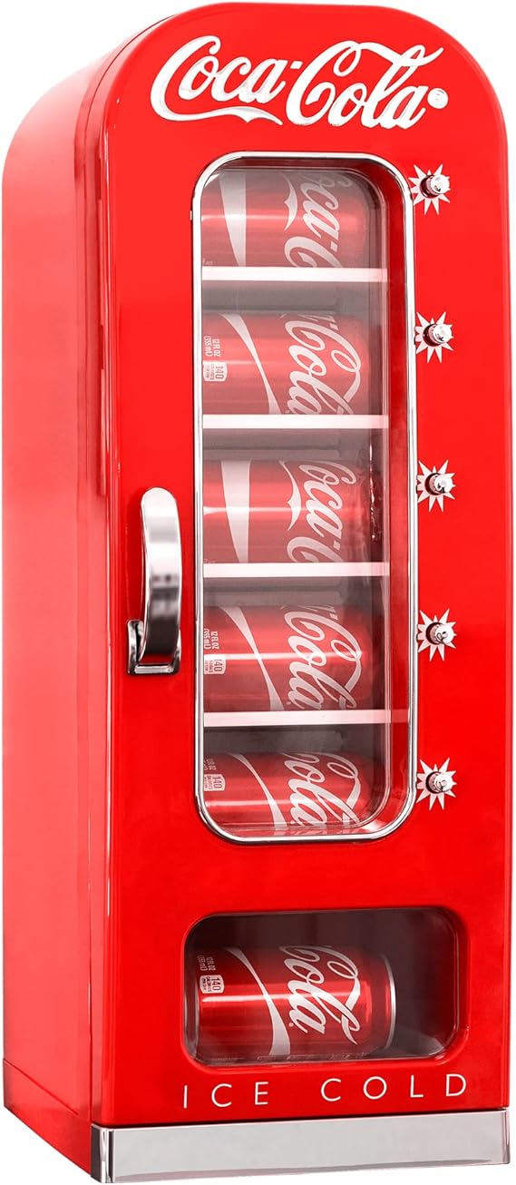 Coca Cola Mini Fridge - 10 Can Refrigerator for Bedroom Skincare Office, Portable Table Top Beverage Cooler, 12V 110V Refrigerador For Drinks, Soda, Wines, Use In Car, Dorm, Outdoor