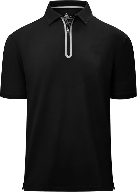 V VALANCH Mens Zipper Polo Shirts Short Sleeve Moisture Wicking Outdoor Golf Shirt Collared Athletic Tennis Polo