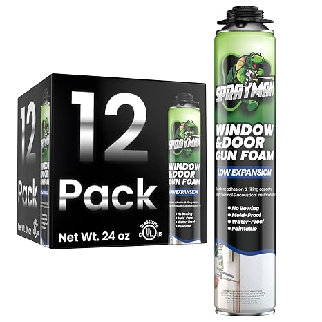 Sprayman Window & Door Expanding Spray Foam - (12x24oz) Low Expansion Polyurethane Spray Foam for Doors, Windows & Walls, Gun Use & Reuseable, Gun&Cleaner NOT Included - 12 Pack