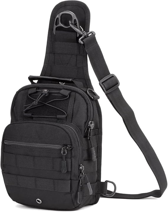 HUNTVP Tactical Sling Bag,Hiking Rucksack Chest Pack MOLLE Military Backpack Bag for Cycling Camping Working out Traveling Outdoor Activity (Type1-Black)