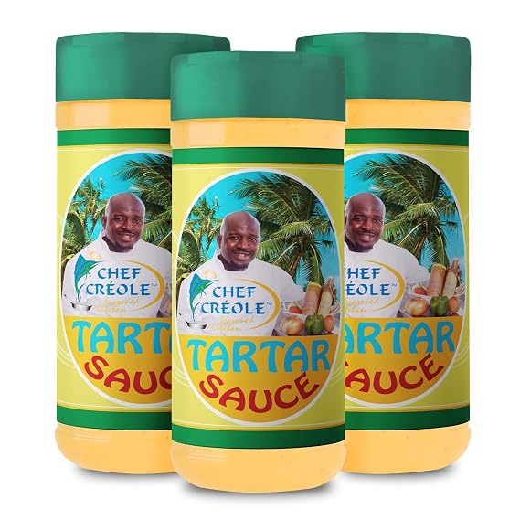 Chef Creole Traditional Tartar Sauce for Fish, Meat, Pork & Poultry - Tangy & Creamy Seafood Sauce with Sweet Pickles, Onions, Green Peppers, Parsley & Mayonnaise - Non-GMO (3 pack, 16oz each)