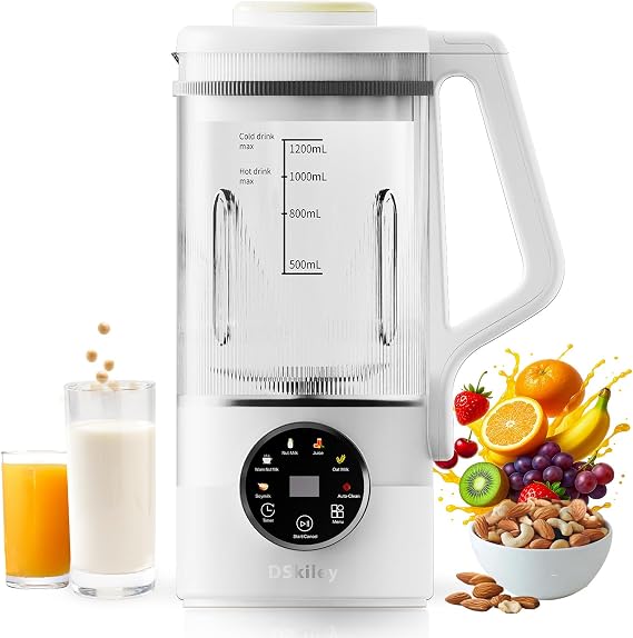 40oz Nut Milk Maker Machine, Automatic Plant Milk Maker with 10 Blades, No Soaking Needed, Smooth Almond Oat Soy Milk & Juice, 12H Delay Start, Auto-Clean, Safety Lock
