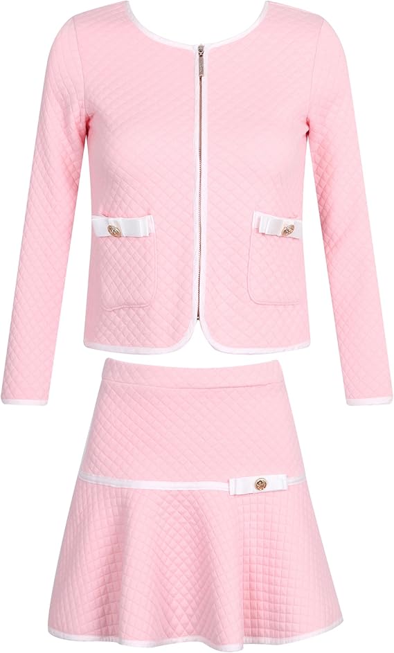Richie House Girls Plaid Skirt 2P Set Long Sleeve Jacket Coat Party Dress Skirt Fall Outfit RHK3008