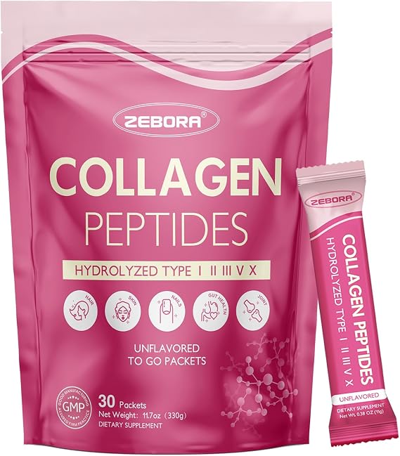 ZEBORA Multi Collagen Peptides Powder Packets for Women, 30 Packets