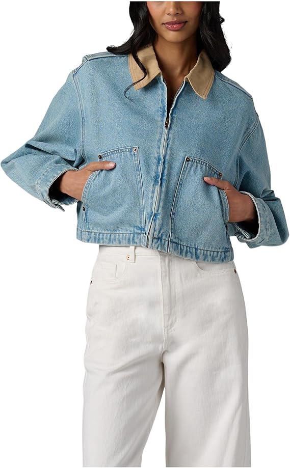 Blank NYC Coffee Run Denim Cropped Jacket in Blue